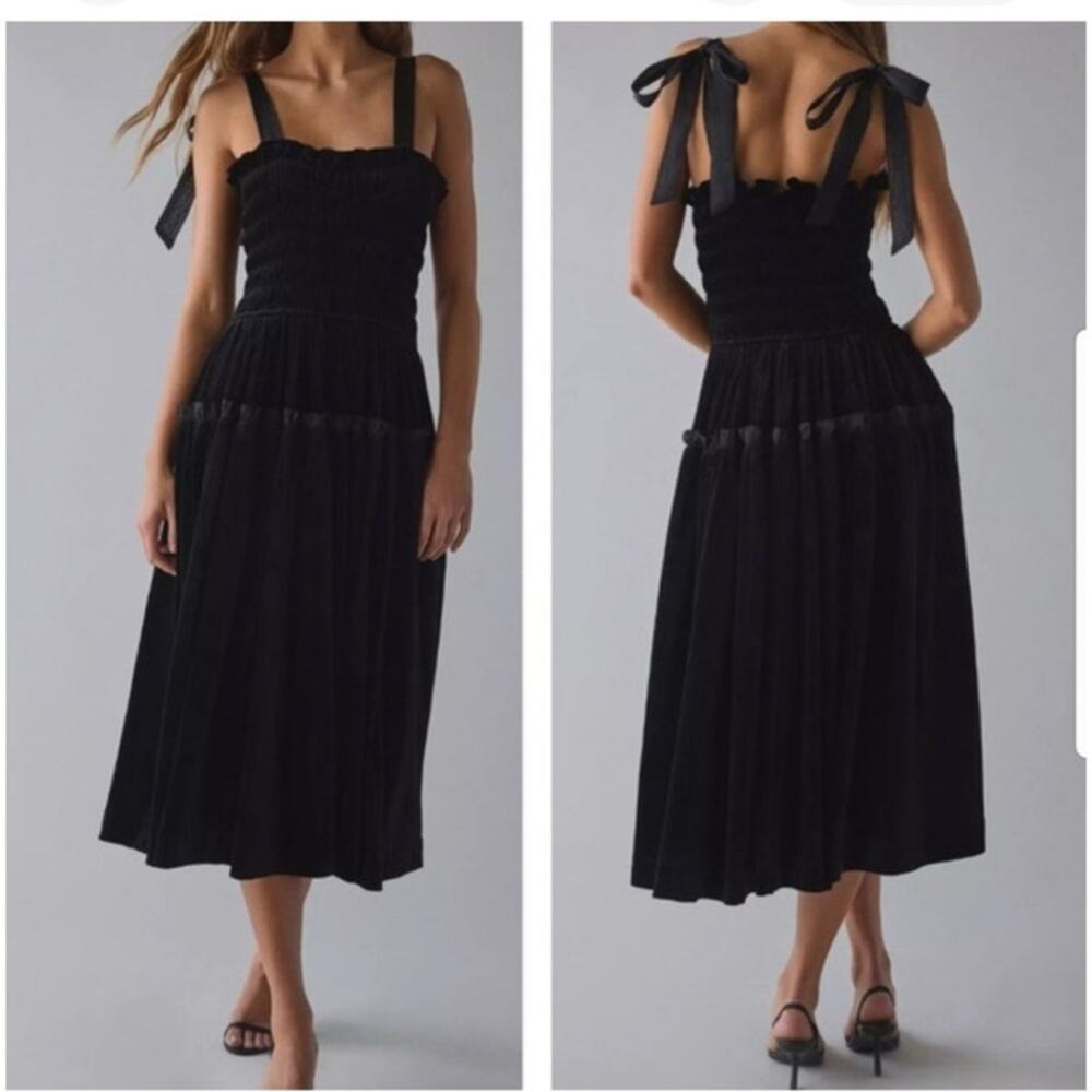 En Saison McKenna Black Midi Velvet Swiss Dot Ribbon Tie Straps Adjustable Large